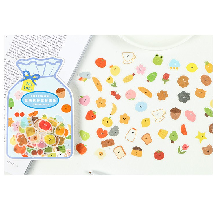 Set 100 Miếng Dán Họa Tiết Dễ Thương Trang Trí Sổ Tay