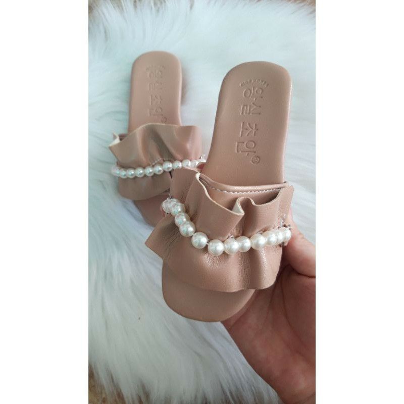 Dép lê da cho bé , dép ngọc nhún bèo dễ thương thời trang  cho bé gái