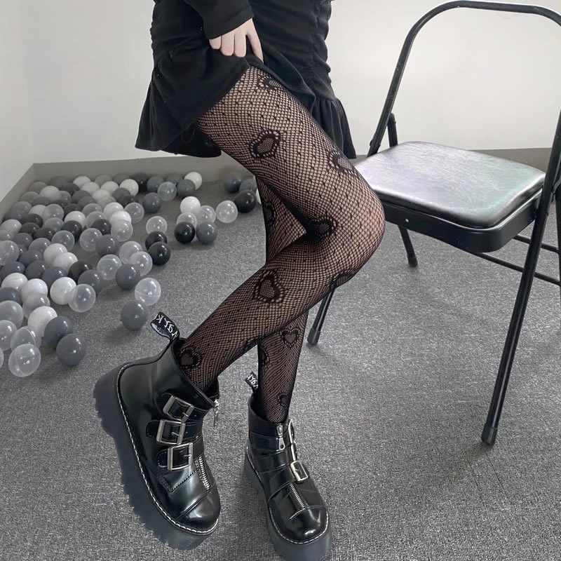Tất quần cao vải lưới ren nylon đơn giản tạo hình hoa hồng màu đen cổ điển phong cách Nhật Bản thời trang dành cho nữ