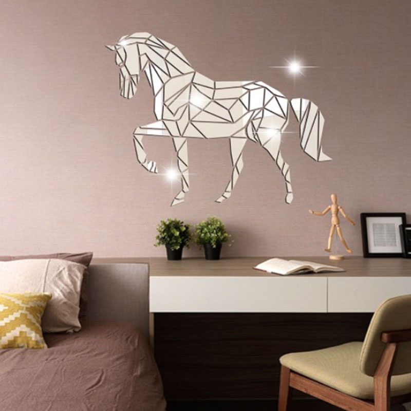 Sticker Dán Tường Bằng Acrylic Với Họa Tiết Hình Con Ngựa Màu Gương