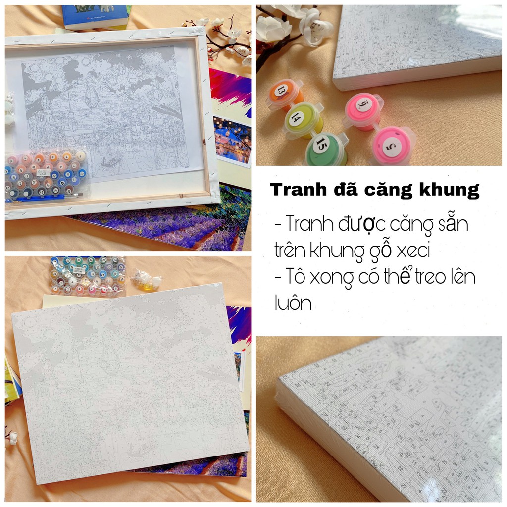 Tranh Tự Tô Màu số Hoá LEMON TEA SHOP  - " NIÊN NIÊN HỮU DƯ 2"- 40x50 đã căng khung