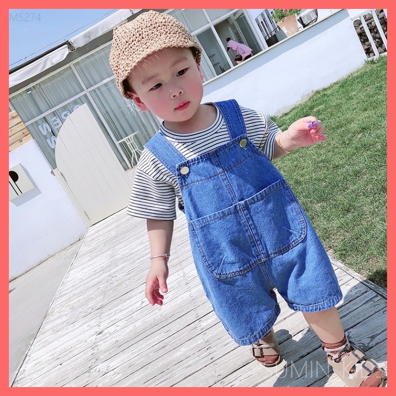 Yếm Jean mùa hè cho bé - Thời trang trẻ em Sumin Kids - Chất bò mềm kèm áo phông kẻ