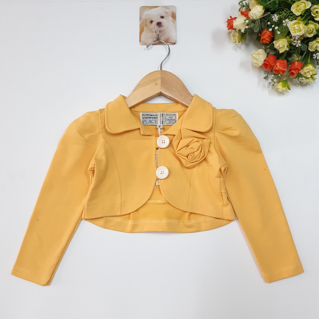 DG39-AK-01- Áo khoác bé gái, có đính nơ trước ngực, chất vải tuyết mưa, màu vàng, xám&đỏ, size 7kg-10kg
