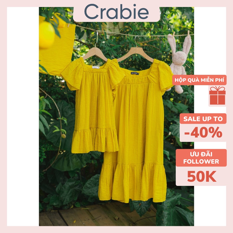 Set trang phục đôi CRABIE Mẹ và Bé - Váy cộc tay suông nấm cổ vuông mùa hè - Amy Set - Vàng