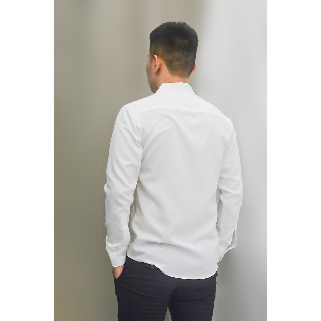 Áo sơ mi nam ôm body màu trắng chất liệu vải cotton lụa mềm mịn thoáng mát