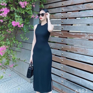 [Ảnh thật] Đầm body thun gân xẻ tà