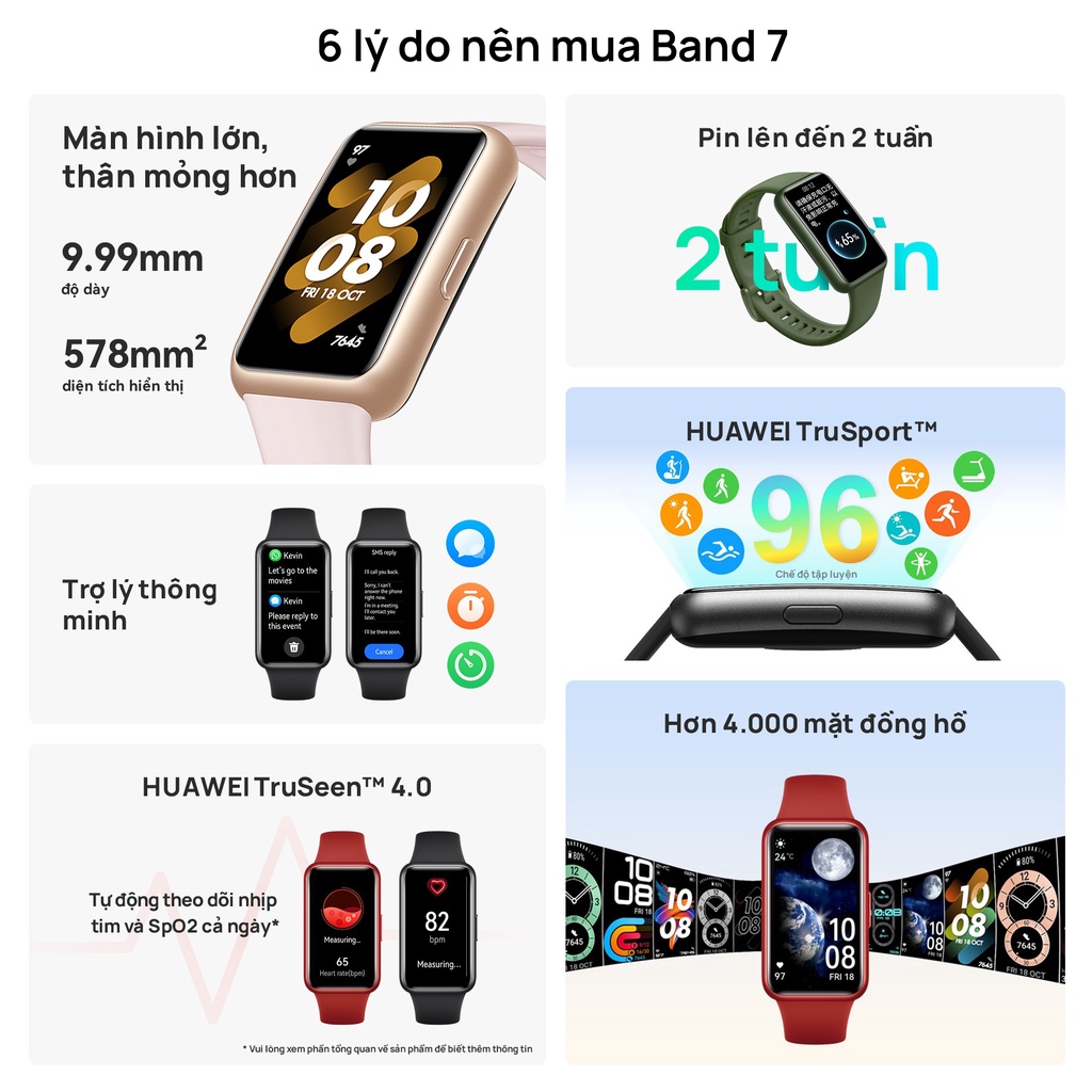 Vòng Đeo Tay Thông Minh HUAWEI Band 7 | Đo SpO2 tự động | Pin lên đến 2 tuần