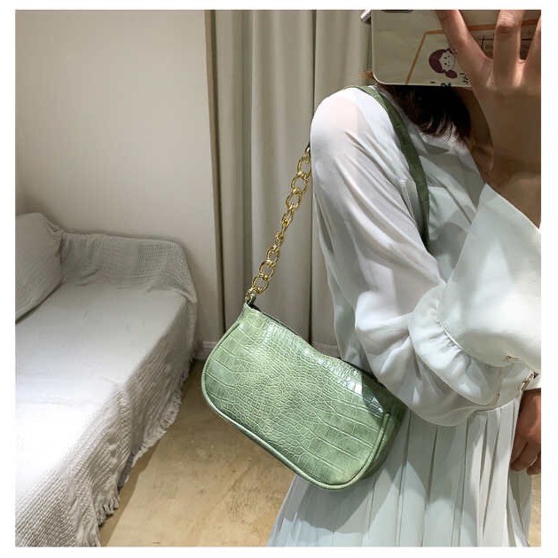 [NEW] ✨TÚI KẸP NÁCH NỮ DA PU VÂN CÁ SẤU QUAI XÍCH VÀNG CAO CẤP✨