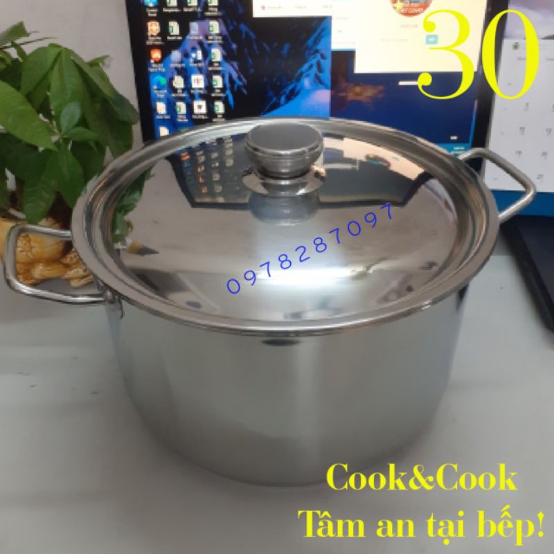 [CHÍNH HÃNG] Nồi luộc gà inox 10- 15 lít size 30 cm 1 đáy &amp; 3 đáy từ và