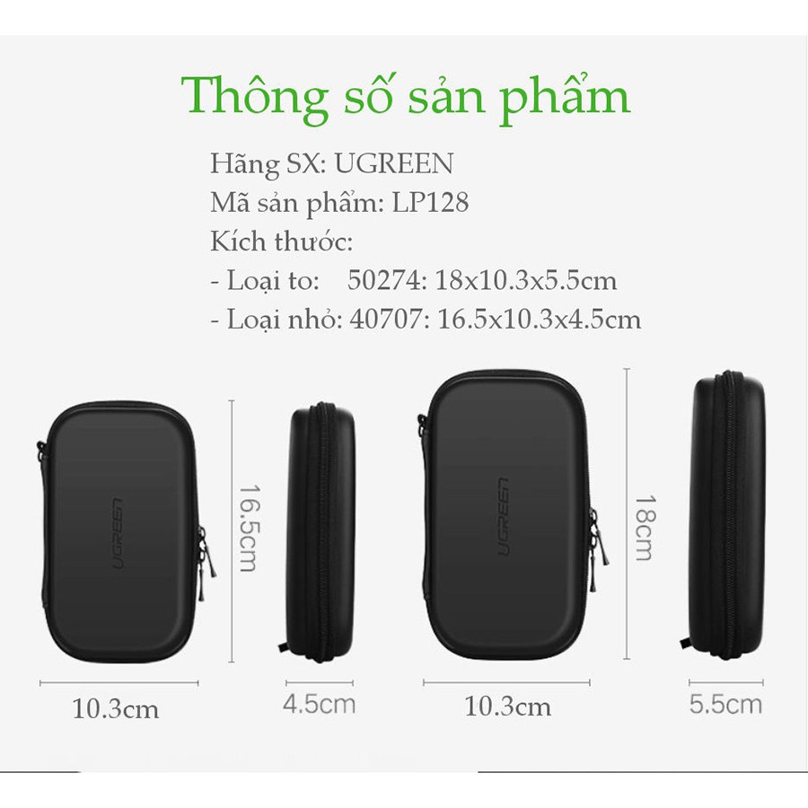 UGREEN 50274 - Hộp đựng phụ kiện tai nghe thẻ nhớ cáp USB ổ cứng (18x10.3x5.5cm) - HapuStore