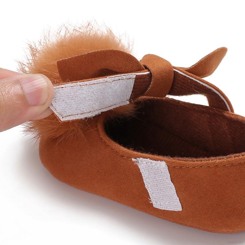 Giày búp bê da PU đính bóng lông đáng yêu cho bé gái tập đi