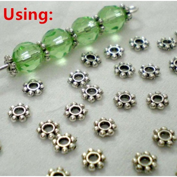 Hạt kim loại hình hoa cúc màu vàng/bạc 6mm dùng làm trang sức