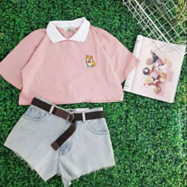Áo croptop nữ phối dây cổ tay dài Ulzzang HQ