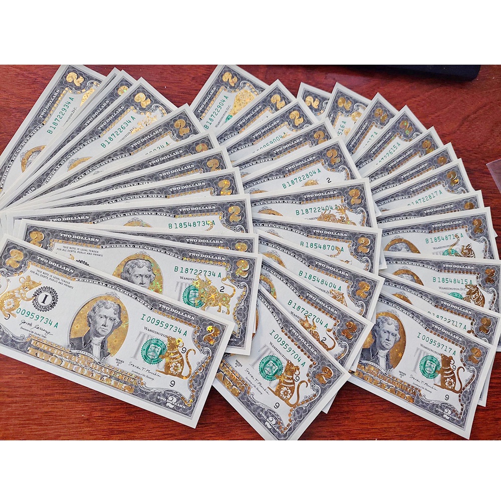 Tờ 2 Đô, 2 USD In Hình 12 Con Giáp Mạ Vàng 3D Kỷ Niệm Làm Quà Tặng, Sưu Tầm, Trang Trí để bóp ví ốp lưng điện thoại