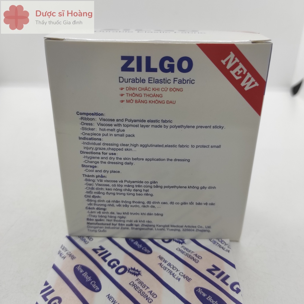 Zilgo - Băng cá nhân 1,9 * 7,2 cm - Hộp 102 miếng