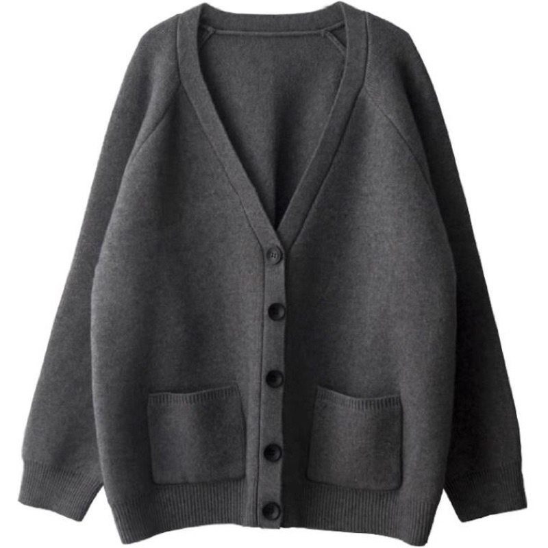 Pass áo khoác cardigan len màu xám lông chuột nhạt