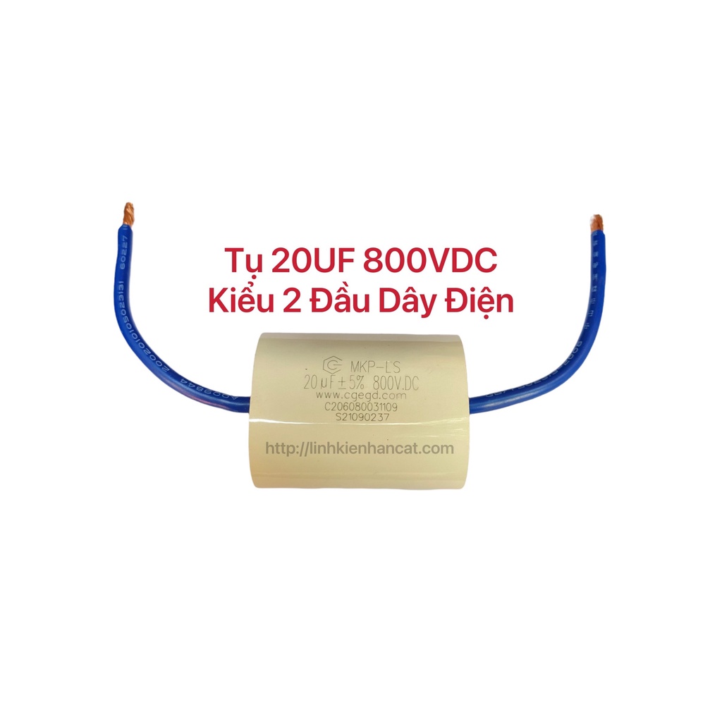Tụ Trắng 20UF 800VDC Kiểu 2 Đầu Dây Điện