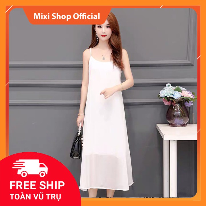 Váy 2 Dây Nữ ⚡FREESHIP⚡  🦋 Đầm Trơn Chất Von 2 Lớp Xẻ Tà Dáng Suông 🦋 - V006