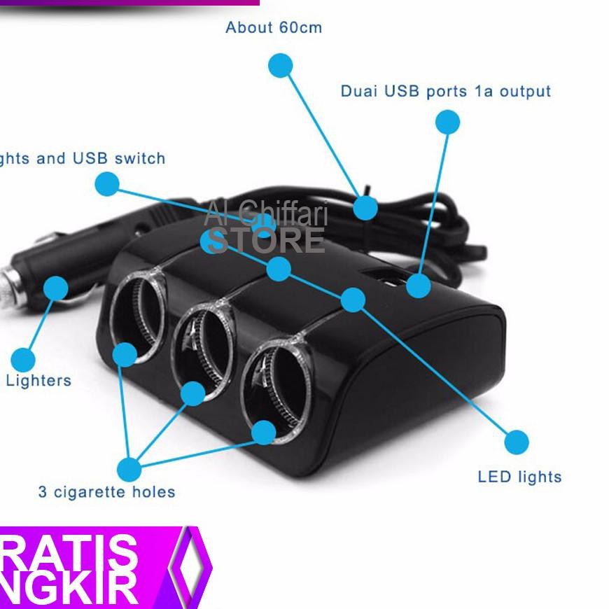 (Thanh Toán Tại Chỗ) Bật Lửa Ô Tô 3 Lỗ Cắm usb Sạc Ba Ổ Cắm Xi Nhan LED...