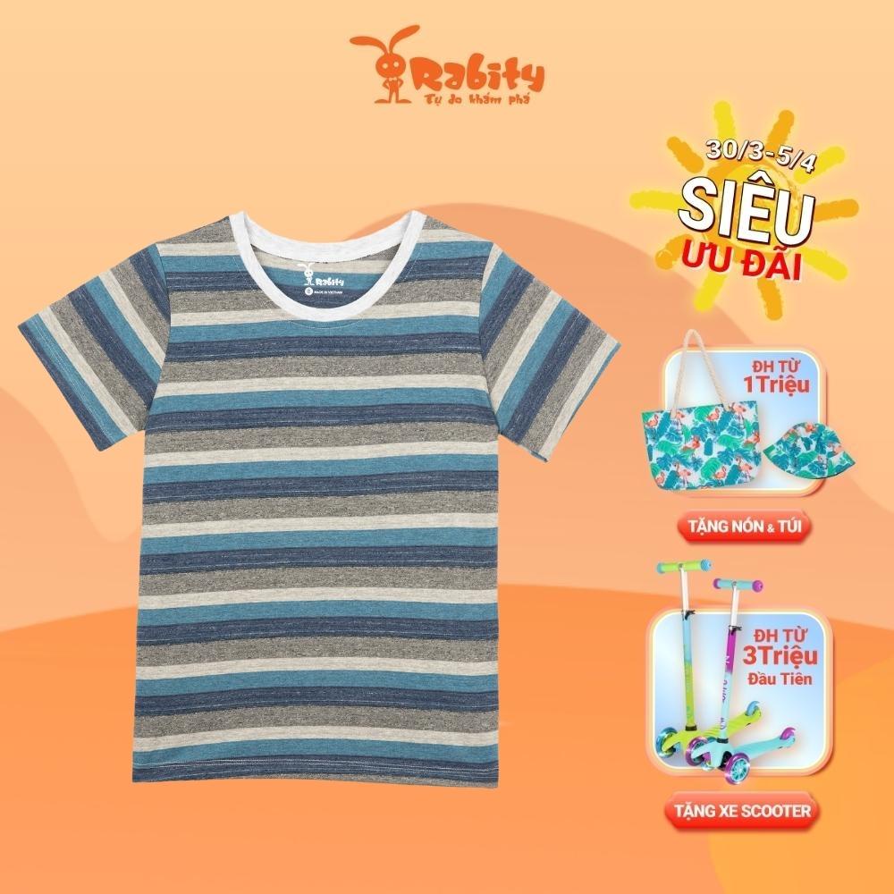 Áo thun bé trai ngắn tay Rabity cổ tròn phông cotton kẻ ngang 90325.90030