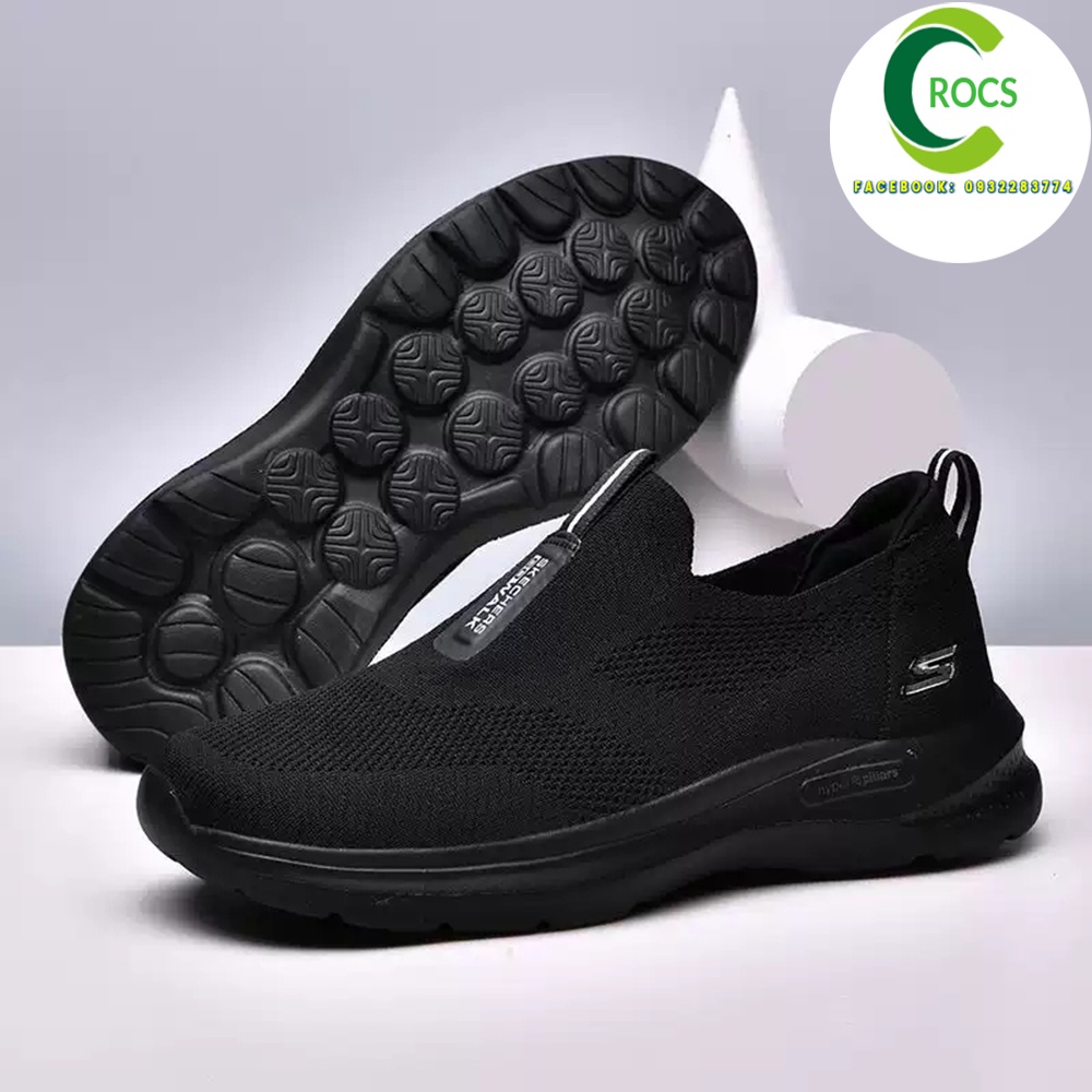 Giày thể thao SKECHERS, giày leo núi SKECHERS, giày chạy bộ SKECHERS Gowalk 6 gót muối tiêu  cho nam màu full đen