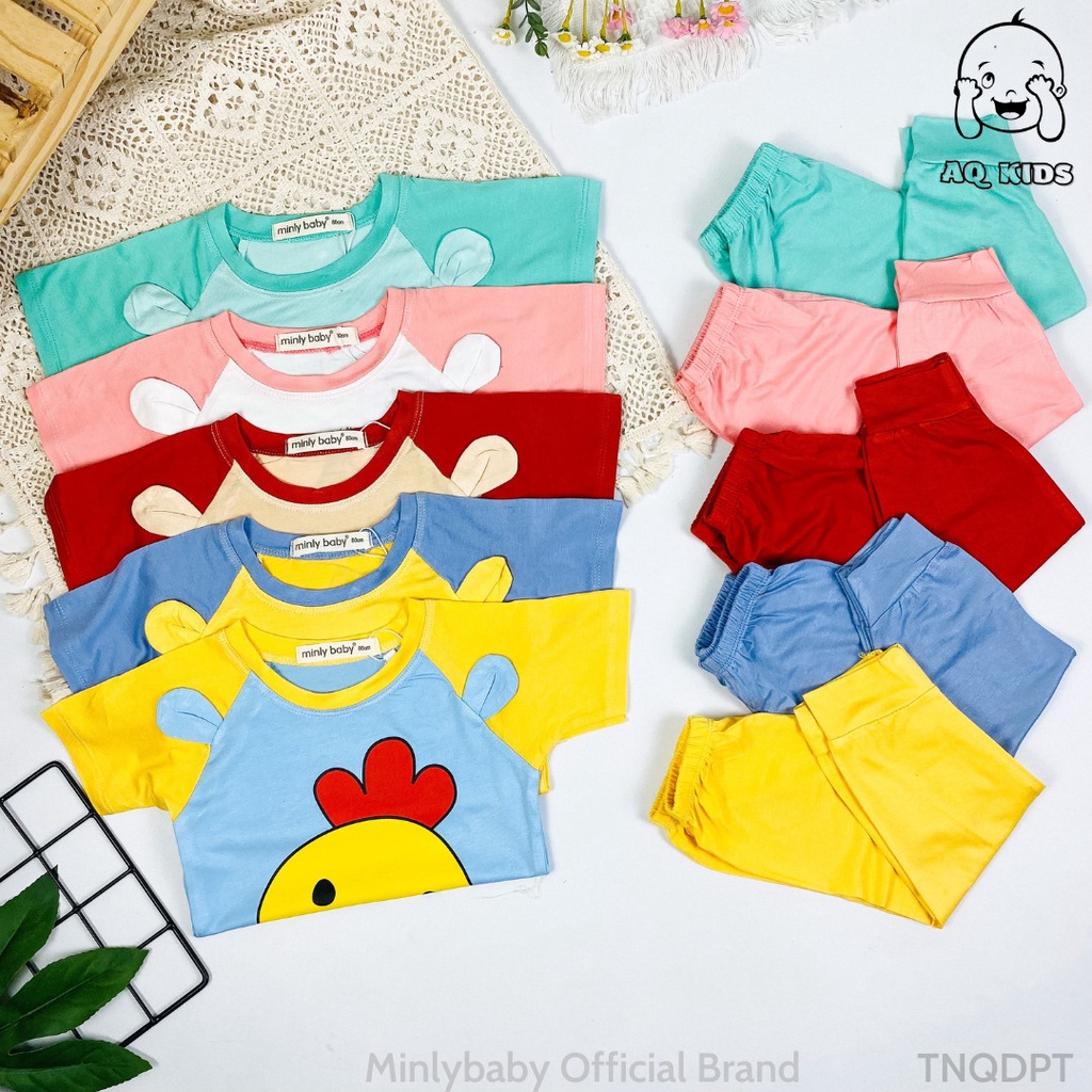 [8-28kg Freeship] Bộ Tay Cộc Quần Dài Thun Lạnh Cho Bé Phối Tai Thỏ Dễ Thương Hàng Chính Hãng Minlybaby Unibaby - TNQDPT