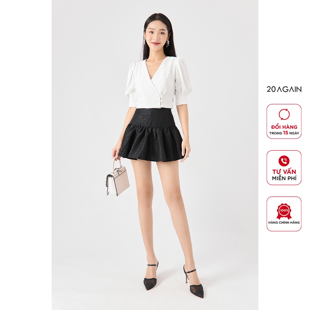 Áo sơ mi nữ tay lỡ vạt lệch 20AGAIN croptop trẻ trung chất tuýt si ASA1992