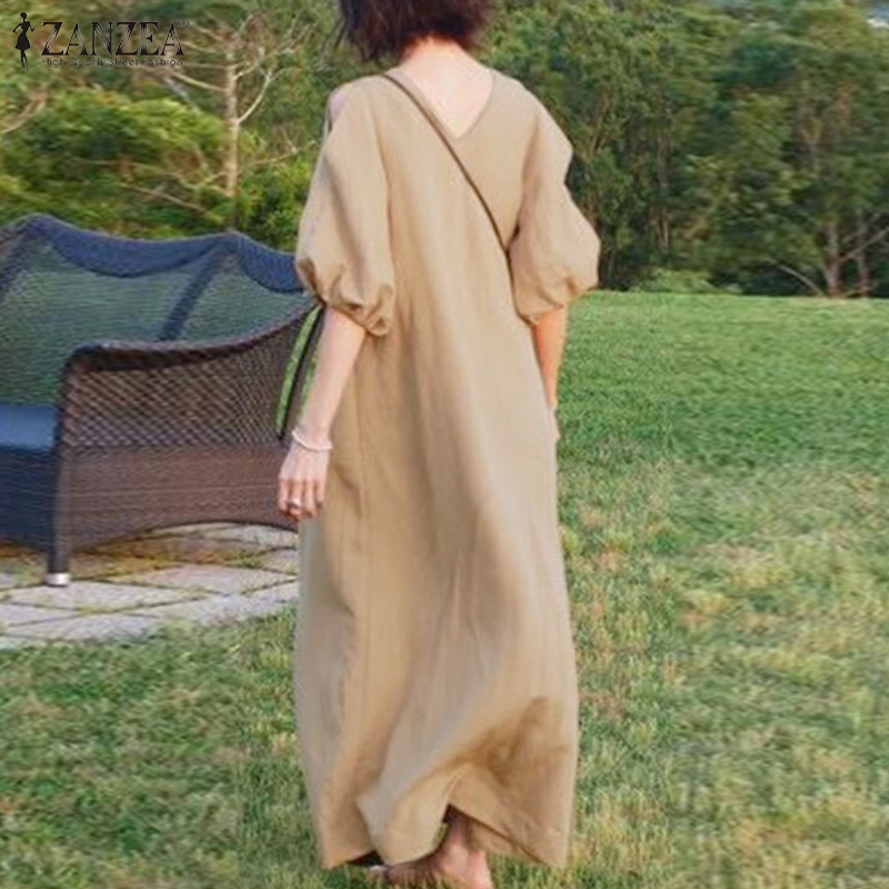 ZANZEA Áo cổ tròn tay phồng dài đơn giản thanh lịch cho nữ