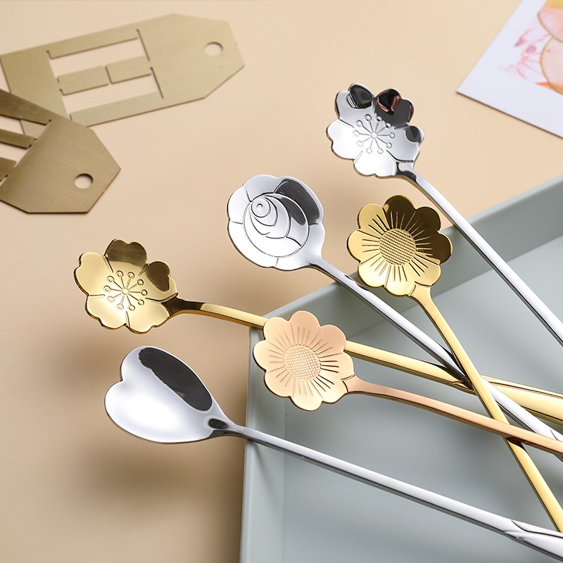 Muỗng cà phê cán dài bằng thép không gỉ phong cách Hàn Quốc