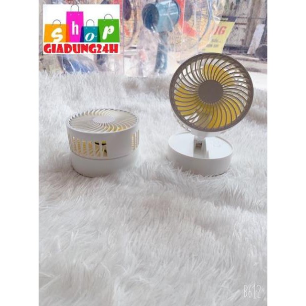 Quạt tích điện mini màu hồng cực xinh -Pin 3600mA HJ 2028 gấp gọn hình tròn, sử dụng pin sạc