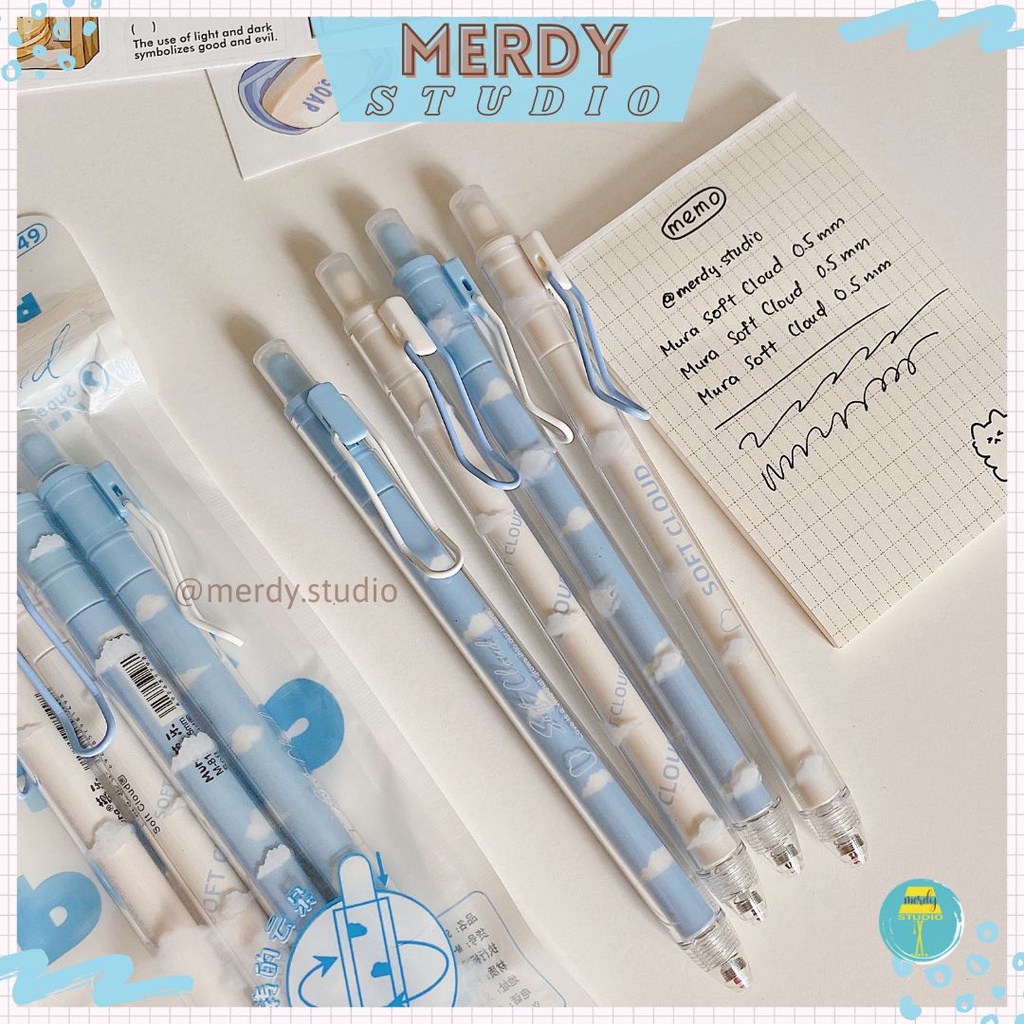 Bút bấm Mura Soft Cloud thiết kế đám mây trôi sáng tạo mực đen, ngòi 0.5mm