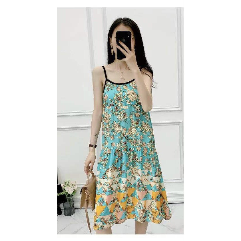 váy lanh bầu 2 dây siêu nhẹ , siêu mát Free size 40~65kg