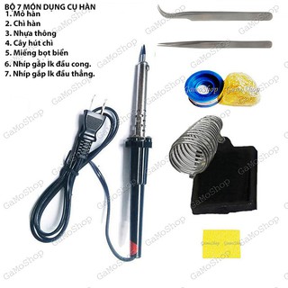 Bộ 7 món Mỏ hàn 60W,Chì,Nhựa thông,Gác mỏ hàn,Bọt biển, 2 Nhíp gắp
