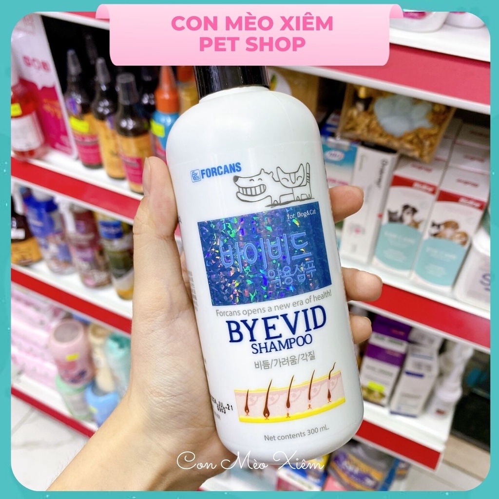 Sữa tắm cho chó mèo Forcans byevid 300ml, viêm da nấm ghẻ chăm sóc lông Con Mèo Xiêm