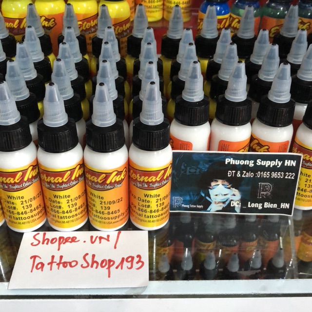 Mực tập xăm màu White chai 30ml,chỉ xăm lên da tập xăm