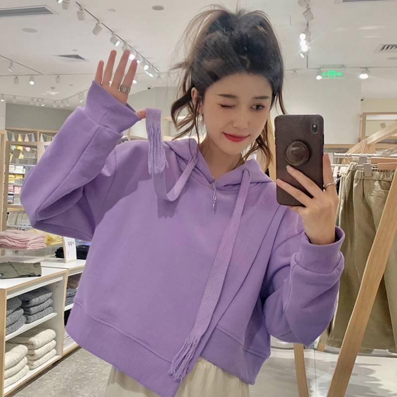 Áo hoodie dáng rộng phối dây rút thời trang thu đông phong cách Hàn Quốc cho nữ