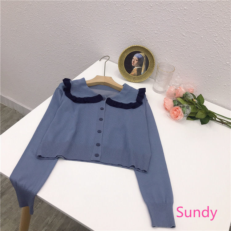 Áo Dệt Kim Tay Dài Dáng Rộng Cổ Búp Bê Thời Trang Mùa Thu Cho Nữ