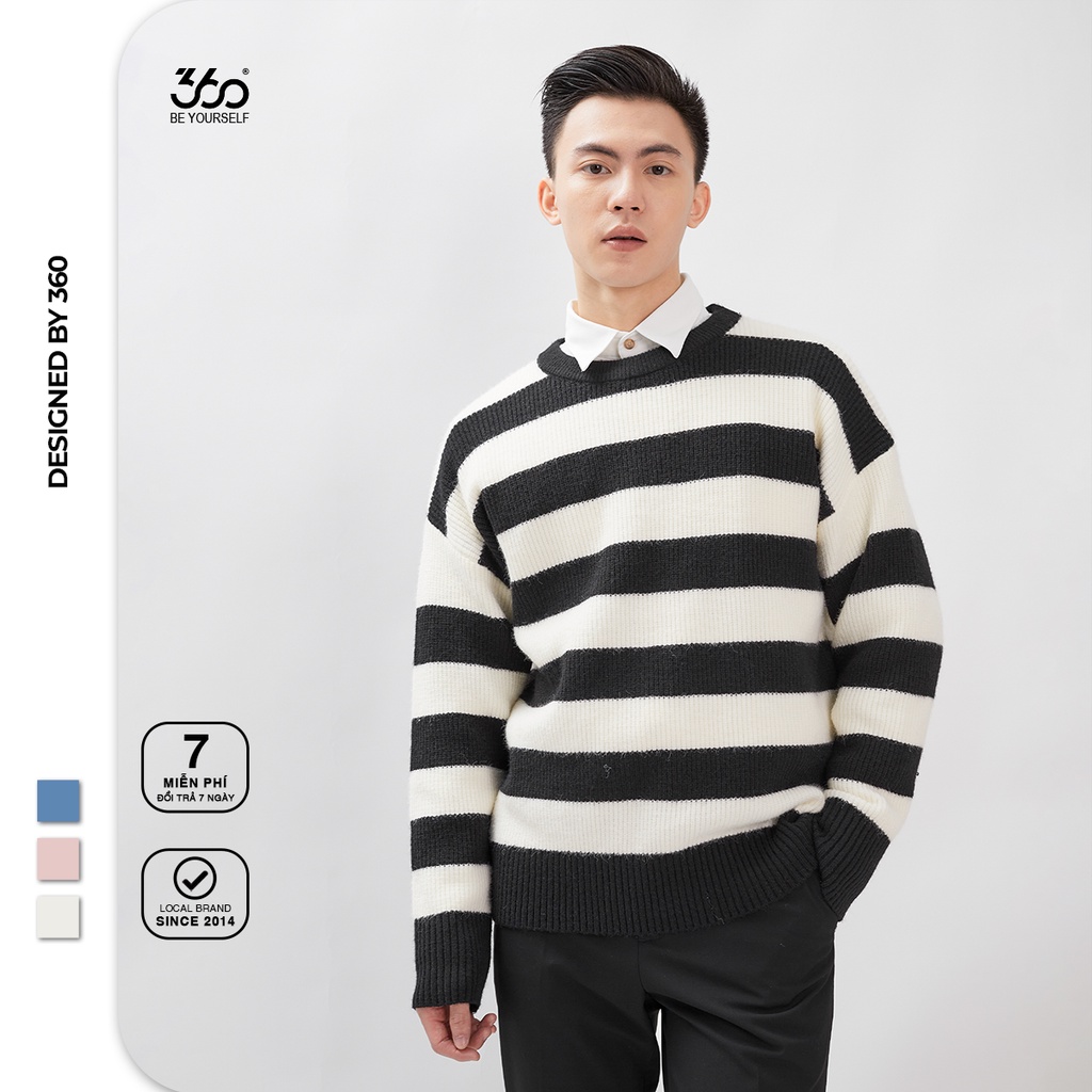 Áo len Hàn Quốc nam chất dày họa tiết kẻ ngang thương hiệu thời trang nam 360 Boutique - ALECN201
