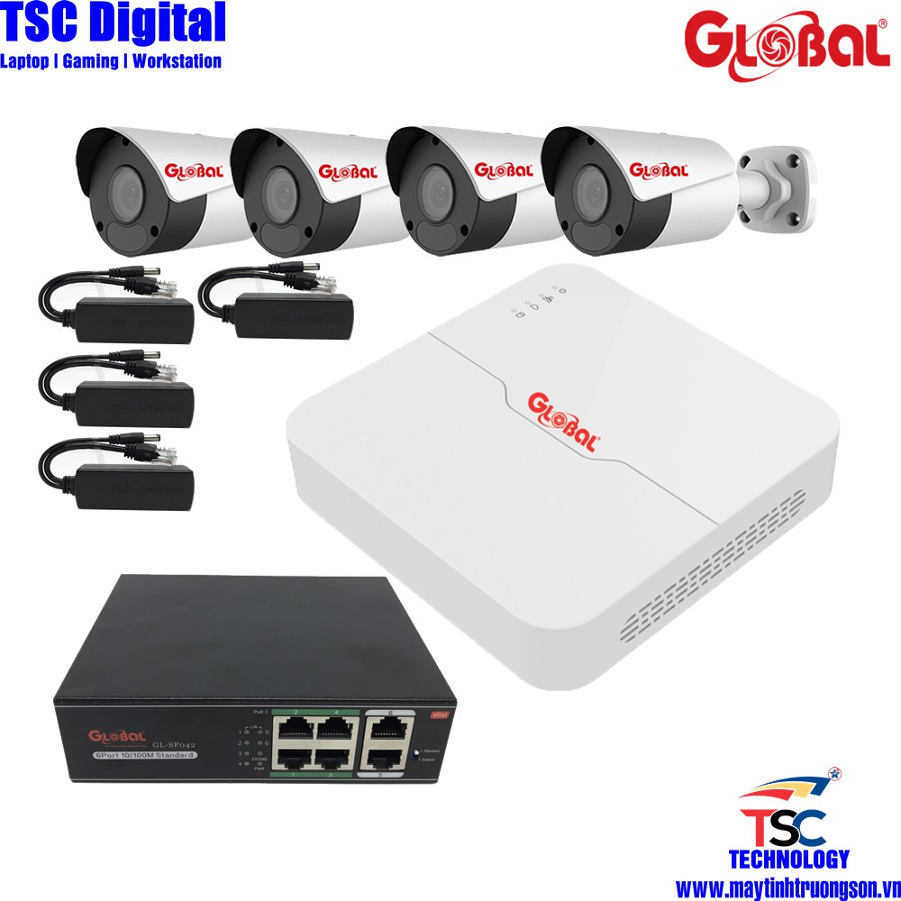 Camera Kit POE Đầu Ghi + 4 Mắt Thân NVR-0104L-4/ TAG-I32L3-FP40 | Kèm Ổ Cứng Lưu Trữ 1000GB