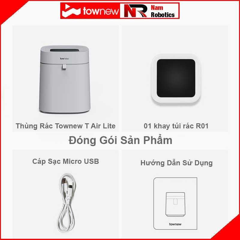 Thùng Rác Tự Động Thông Minh Xiaomi Townew T Air Lite 16.6L Thiết Kế Tối Giản, Tự Động Đóng Gói, Chống Nước IPX4