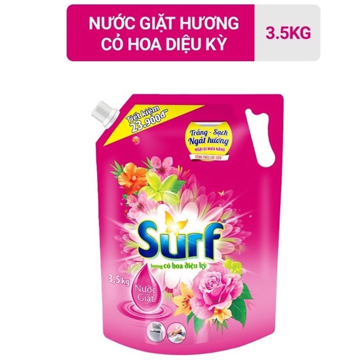 Nước Giặt Surf Hương Hoa Cỏ Diệu Kỳ túi 3,5KG - Trắng Sạch Ngát Hương Hoa