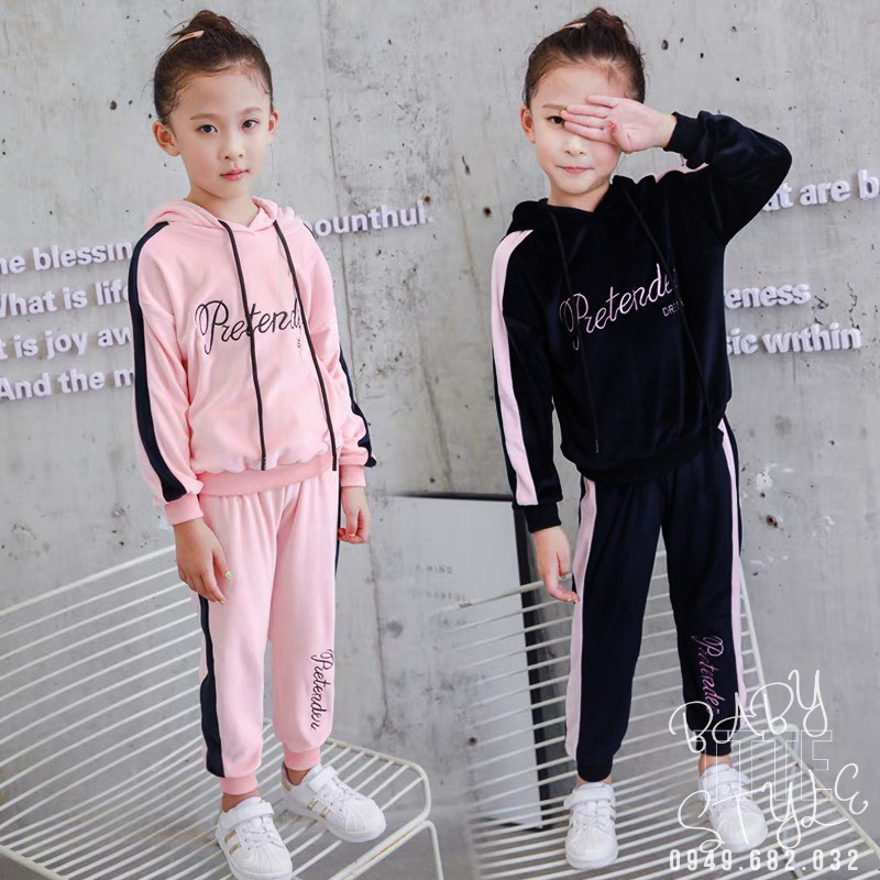 Bộ quần áo thu đông dài tay có mũ &quot;DREAM2&quot; 14-45kg cho bé gái 4-14 tuổi. Chất nỉ da cá. Thoải mái. G33