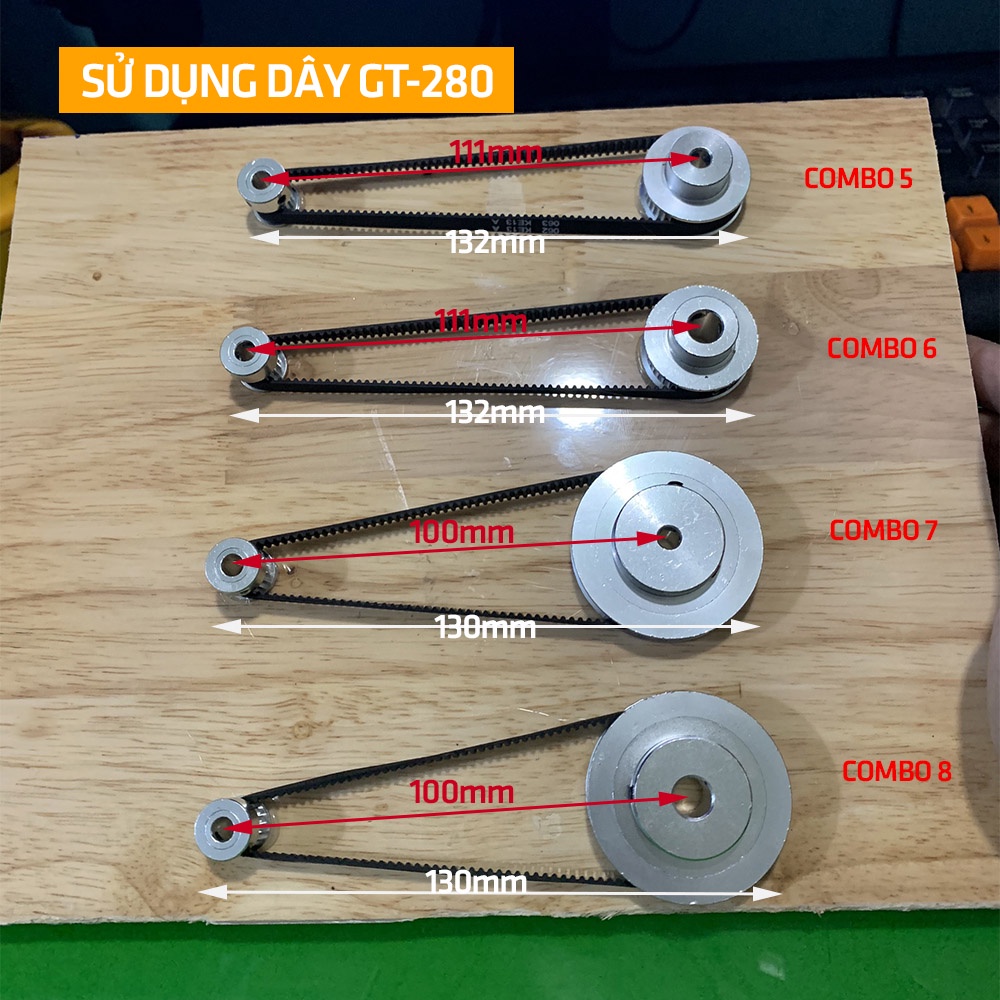 Combo bộ puly bánh răng dây đai GT2 16 răng 40 60 5mm 8mm 200mm