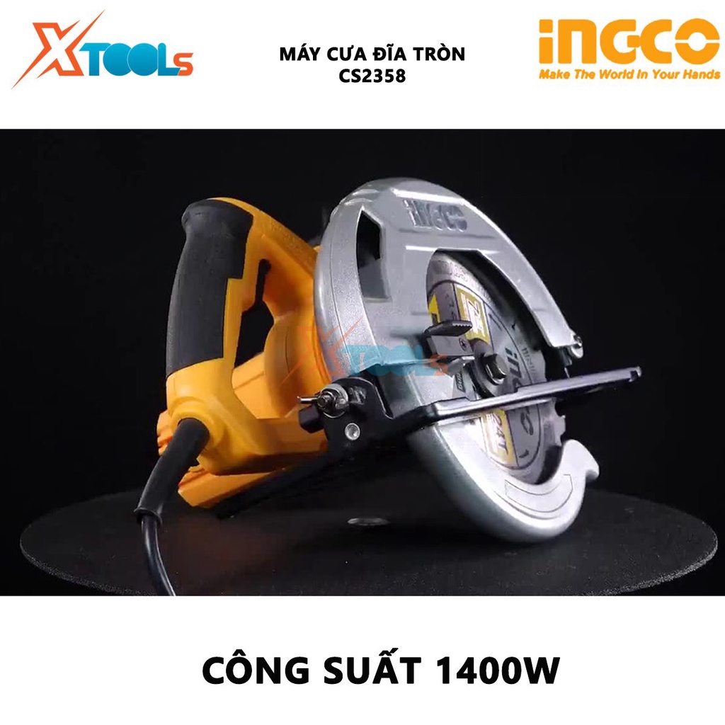 Máy cưa gỗ cầm tay INGCO CS2358 Máy cưa đĩa công suất 2200W, điện thế 220v, kích thước lưỡi 235x25.4mm, tốc độ 3800rpm