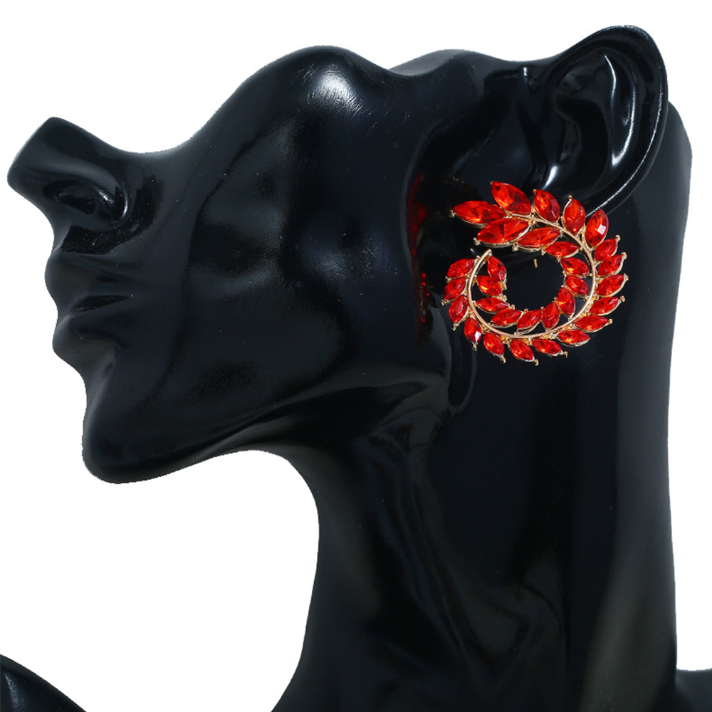 Khuyên tai kiểu dáng chiếc lá cuộn tròn đính đá thời trang cao cấp