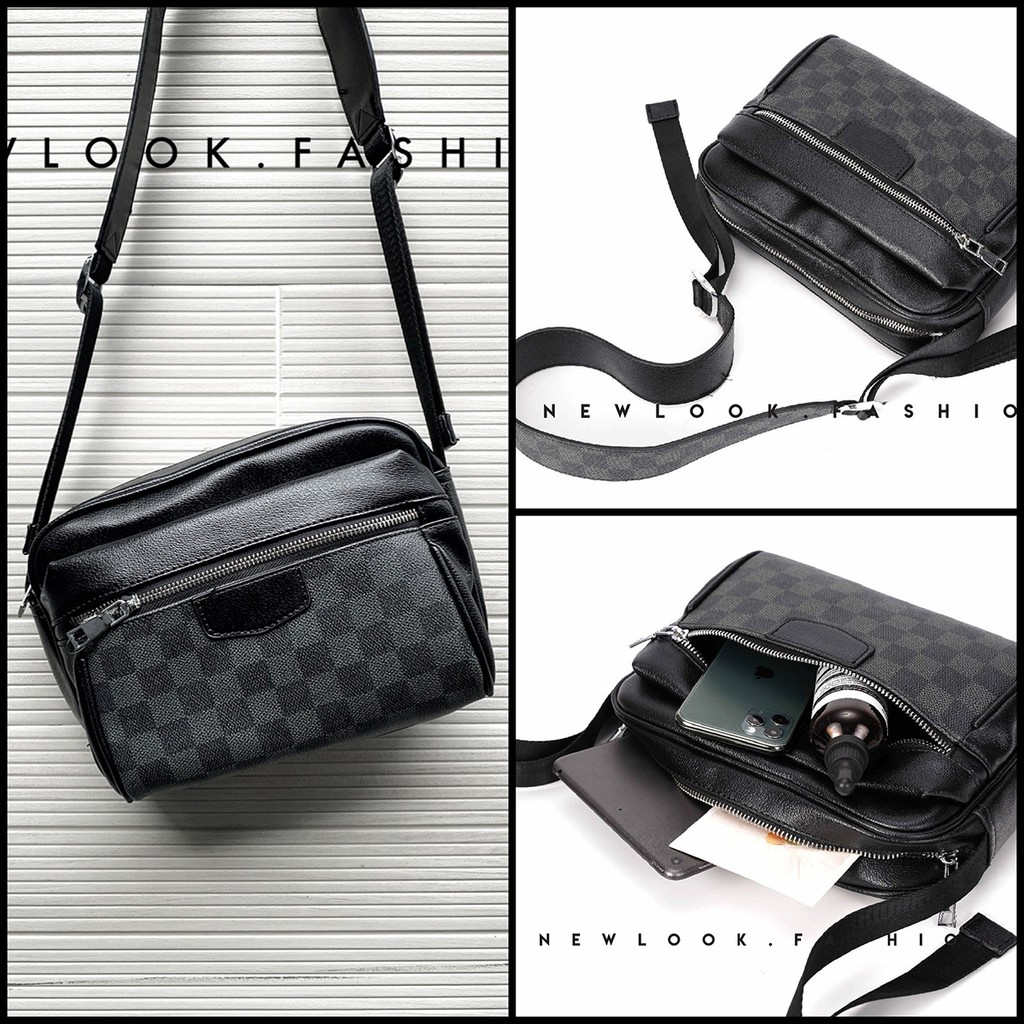 ★ TÚI ĐEO CHÉO NAM NỮ DA PU DÀY CAO CẤP HOẠ TIẾT CARO FORM ĐỨNG ( DÂY ĐEO DA )