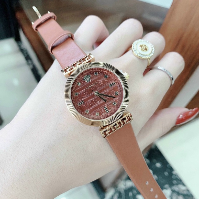 đồng hồ thời trang nữ đẹp VERSACE đeo tay  dây da cao cấp chống nước chống xước mặt tròn mạ vàng trẻ trung sành điệu | BigBuy360 - bigbuy360.vn