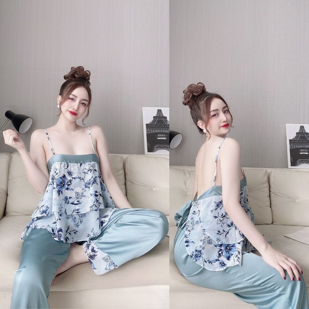 Đồ ngủ nữ sexy đồ bộ mặc nhà 2dây quần dài lụa cao cấp mềm mại xinh xắn