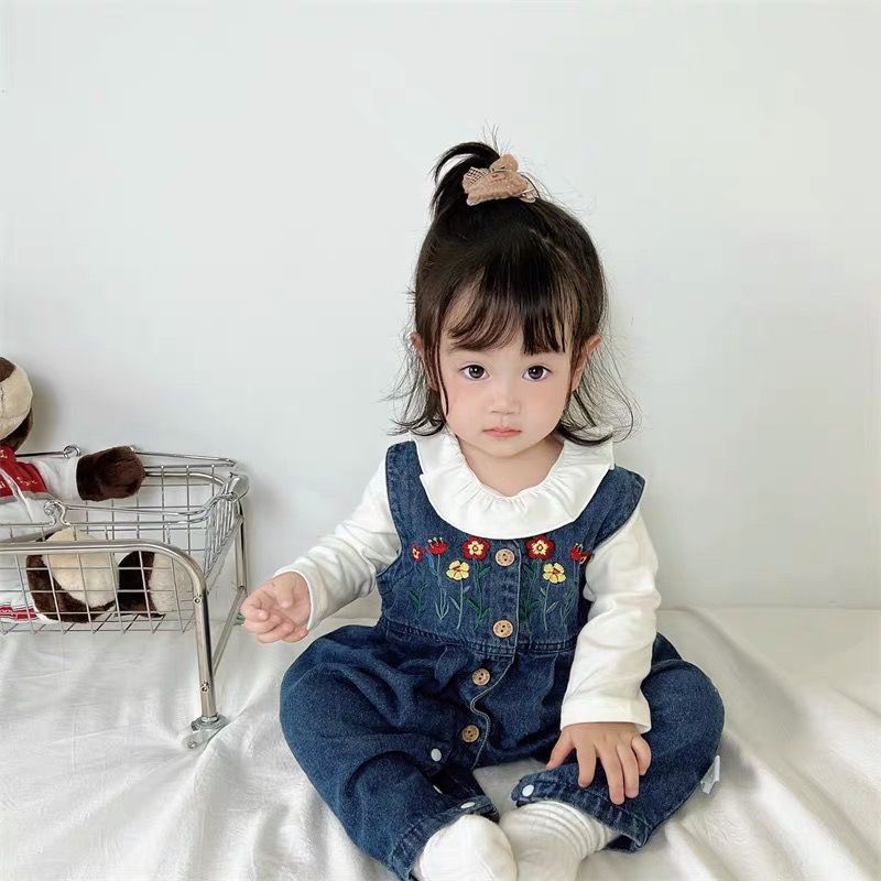 Bộ Áo Khoác Denim Dáng Rộng + Quần Yếm Denim Thời Trang Mùa Thu Hàn Quốc Cho Bé Gái