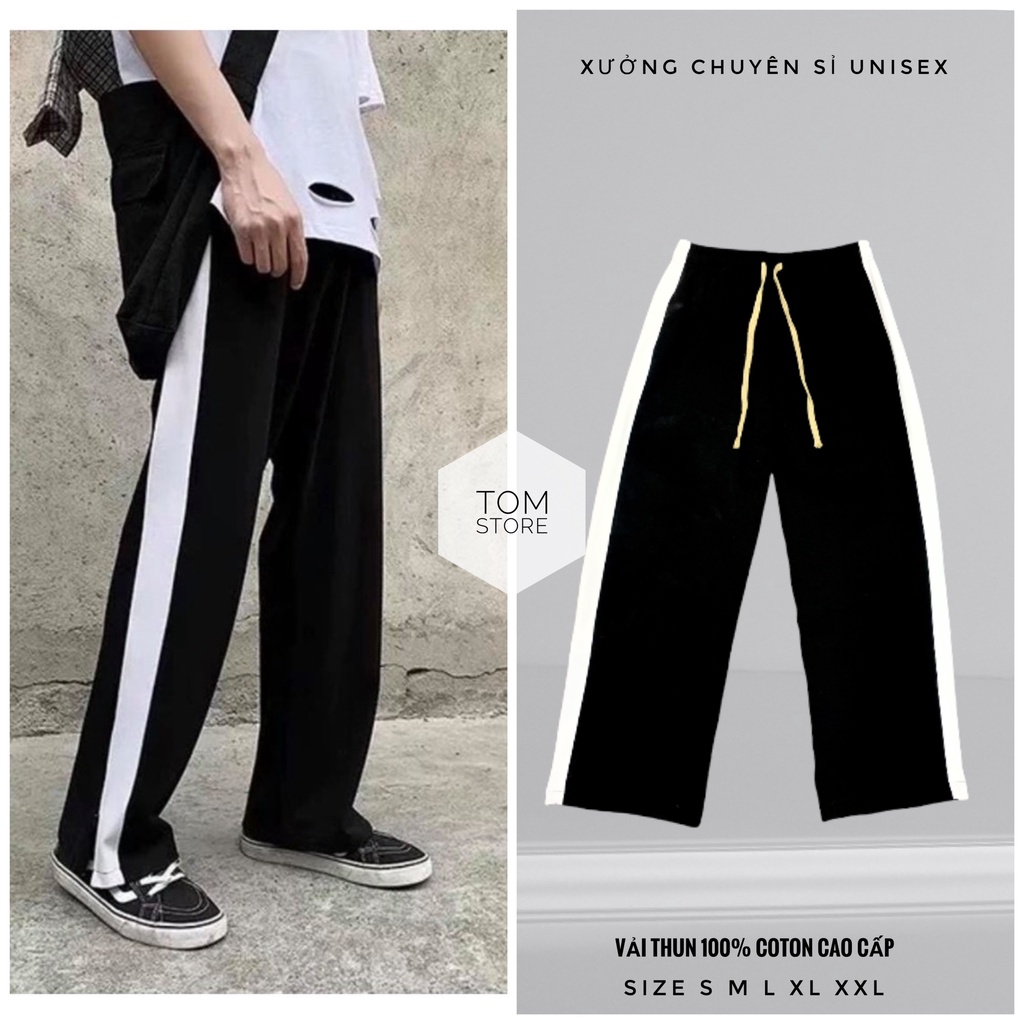 Quần Thể Thao 1 sọc 1 line trắng ống rộng ống suông baggy nam nữ PHong cách unisex - vải co giãn tốt quần ulzzang | BigBuy360 - bigbuy360.vn